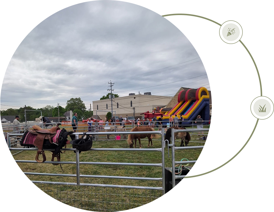 Mobile petting zoo event with service icons